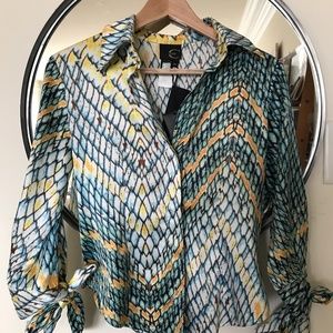 NWT Roberto Cavalli Snake Skin Print Blouse 3/4 sleeve size 38